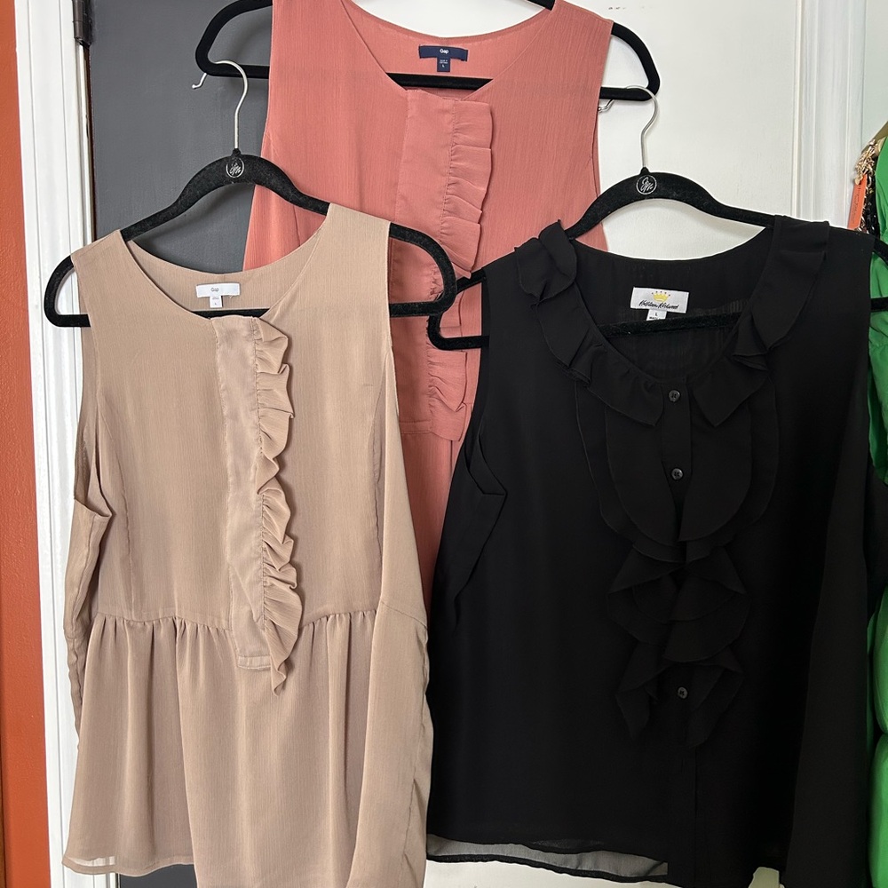Ruffle Sleeveless Tank Shell Tops Black, Pink, Tan Gap Kathleen Kirkwood size L